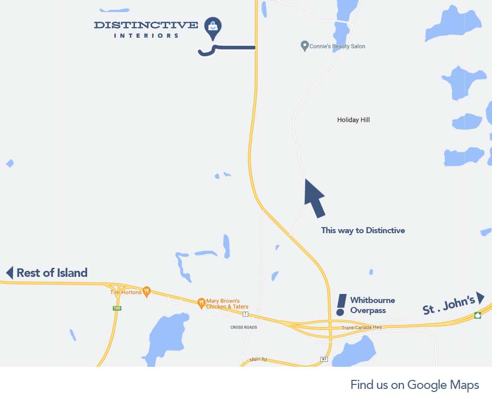 An image showing the location of Distinctive Interiors on a map.
